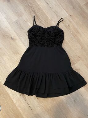 Black Spaghetti Strap Ruffle Hem Dress